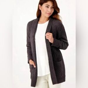 Barefoot Dreams CozyChic Directional Ribbed Cardigan Gray